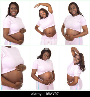 Collage de femme enceinte africaine isolé sur fond blanc Banque D'Images