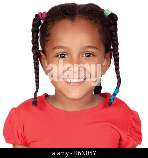 Happy little girl africaine isolé sur fond blanc Banque D'Images