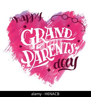 Journée des grands-parents heureux. Carte de cadeau pour papi et mamie. Maison de l'illustration à l'aquarelle coeur isolé sur blanc backgrou Illustration de Vecteur