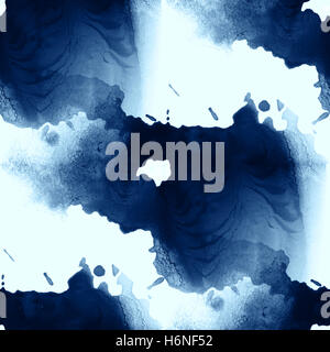 Art coloré bleu Motif vagues de la mer de l'eau aquarelle abstraite peinture seamless texture fond peint à la main Banque D'Images