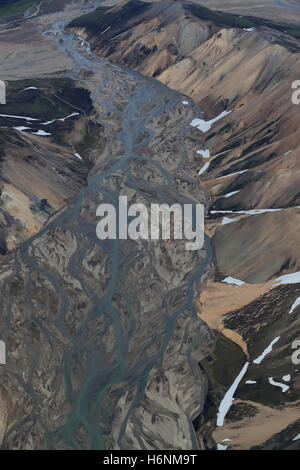 Photo aérienne de Landmannalaugar en Islande Banque D'Images