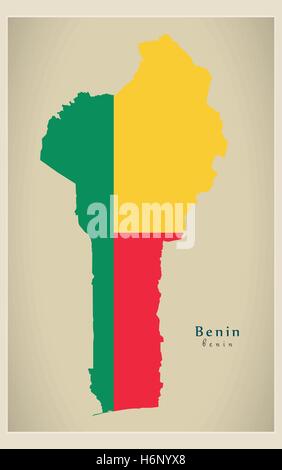 Carte moderne aux couleurs du drapeau Bénin - BJ Illustration de Vecteur