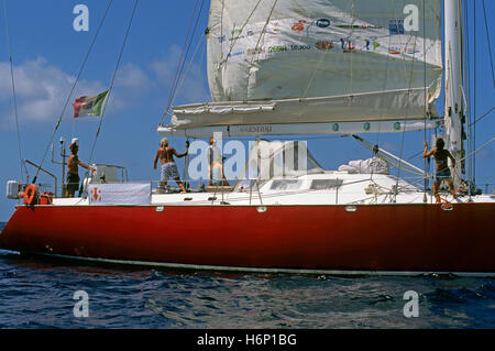 Bateau à voile "Adriatica" dans la mer des Caraïbes, Antilles néerlandaises, Pays-Bas Antilles Banque D'Images