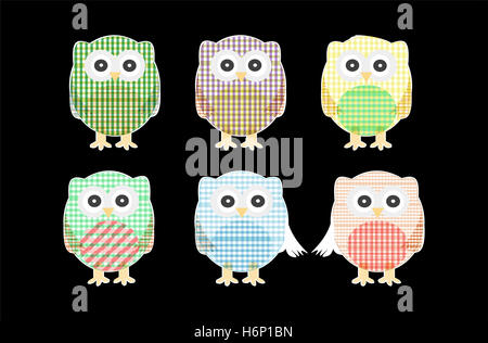 Jeu de cute owls textiles Banque D'Images