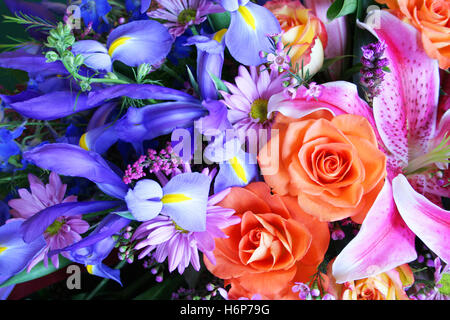 Arrangement bleu vert beauteously belle fleur fleurs romantiques roses tournesols plantes parti mauve asiatique Banque D'Images