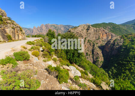 Vue sur les gorges de Spelunca, en Corse, France Banque D'Images