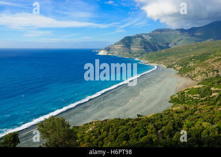 Vue de la plage de Nonza, dans le Cap Corse, Corse, France Banque D'Images