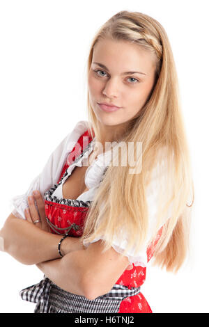 Jeune femme en dirndl bouder. Banque D'Images