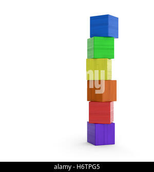 Tour de blocs de jouets colorés isolé 3 Banque D'Images