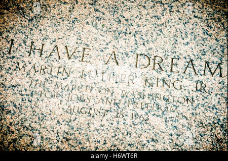 WASHINGTON DC - 30 juillet 2014 : 'J'ai un rêve' citation sur les marches du Lincoln Memorial Commémoration Martin Luther King Jr. Banque D'Images