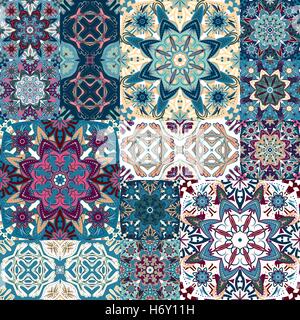 Vecteur Seamless tile patchwork avec motifs colorés de l'époque victorienne Illustration de Vecteur