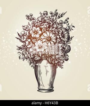 Vintage vase avec fleurs. Vector illustration croquis Illustration de Vecteur