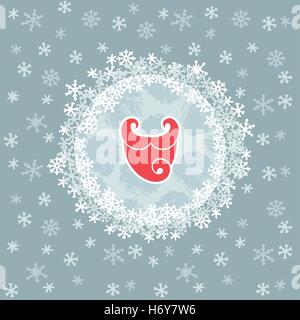 Noël et Nouvel An forme arrondie avec barbe Père Noël symbole. Doodle illustration carte de vœux. Illustration de Vecteur