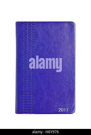 En cuir bleu 2017 note agenda livre sur fond blanc Banque D'Images