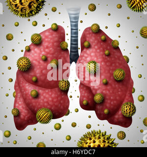 Allergie respiratoire concept médical comme les poumons avec les grains de pollen en suspension dans l'infectant l'organe comme un déclencheur de l'asthme allergique ou symbole avec 3D illustration éléments. Banque D'Images