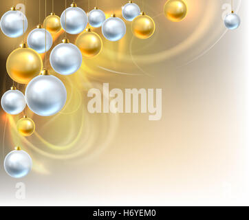 Noël arrière-plan de l'élément de design d'angle avec l'or et l'argent baubles Banque D'Images