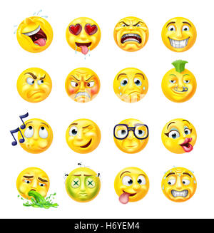 Un ensemble de caractère de dessin animé emoticon emoji icônes face Banque D'Images