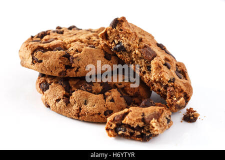 Chocolate chip cookie on white Banque D'Images