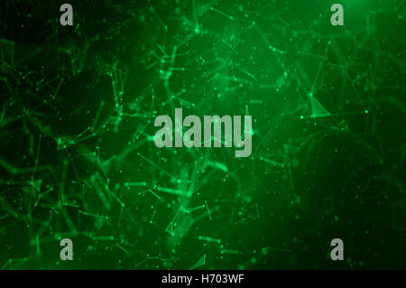 Résumé L'espace polygonal low poly fond sombre avec des points et de lignes. Banque D'Images