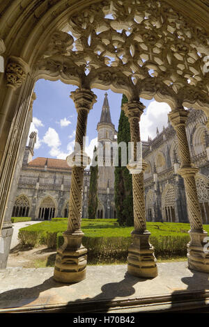 Le Portugal, le district de Ribatejo, Costa da Prata, Batalha, le monastère de Santa Maria da Vitoria, remplages gothique Banque D'Images