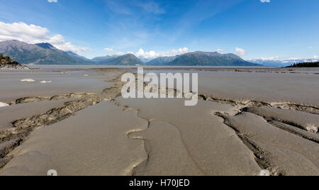 Les bas fonds vaseux de Turnagain Arm à la recherche vers la Chugach Montagnes de l'espoir dans le sud de l'Alaska. Banque D'Images