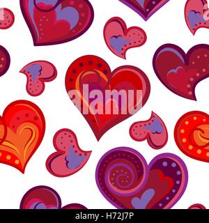Avec motif romantique sans couture main coloré attire les cœurs. Coeurs lumineux sur fond blanc. Vector illustration Illustration de Vecteur