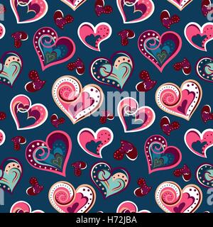 Hand drawn doodle motif transparent des coeurs. Colofrul coeurs sur fond de couleur. Vector illustration Illustration de Vecteur