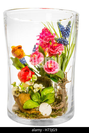 Calice en verre Tumbler cup gros plan isolé arrangement fleur plante fleur fleurir fleurs tulipes printemps florissant Banque D'Images