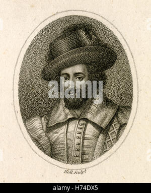 C Antique1840 gravure, Lucius Cary, 2e vicomte Falkland. Lucius Cary (1610-1643) était un écrivain et homme politique qui a siégé à la Chambre des communes de 1640 à 1642. Il a combattu sur le côté royaliste dans la guerre civile anglaise et fut tué au combat lors de la première bataille de Newbury. SOURCE : gravure originale. Banque D'Images