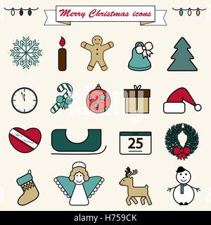 Ensemble d'icônes de Noël isolé en ligne Illustration de Vecteur