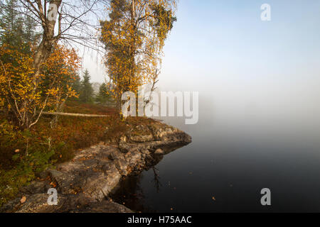 Paysage d'automne Lake près de Holmasjön Glesborg, Smaland, Suède Banque D'Images