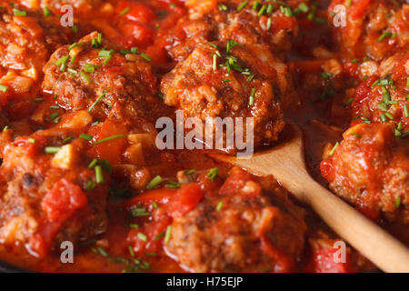 Albondigas Boulettes de viande en sauce. macro fond horizontal Banque D'Images