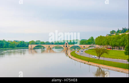 La vue sur le Rhône et Pont Saint-Bénezet. Banque D'Images