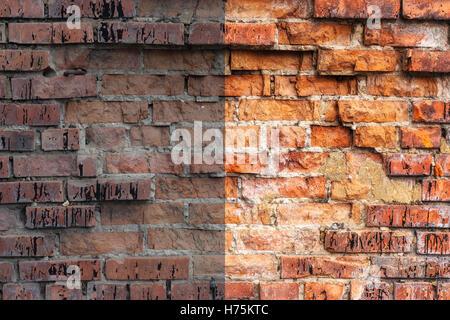 Photo avant et après le processus d'édition d'image. Mur de brique Banque D'Images