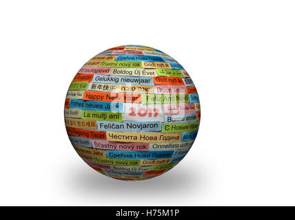 Bonne Année Nuage de mots imprimés sur du papier de couleur différentes langues Banque D'Images