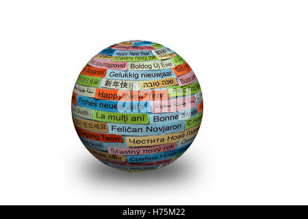 Bonne Année Nuage de mots imprimés sur du papier de couleur différentes langues Banque D'Images