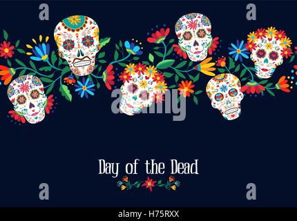 Le Jour des morts mexicain traditionnel avec illustration et décoration crânes floral background. Vecteur EPS10. Illustration de Vecteur
