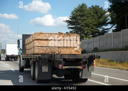 Sur la route de camion avec bois d'cargo Banque D'Images