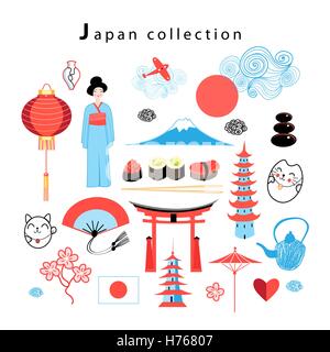 Graphique de scénario défini le Japon sur un fond blanc Illustration de Vecteur