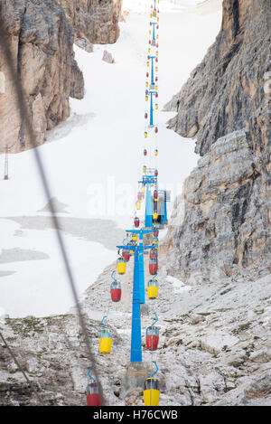 Télécabine pour Forcella Staunies sur Monte Cristallo à les Dolomites, Italie. Banque D'Images