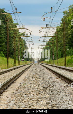 Deux voies de chemin de fer parallèles convergeant sur l'horizon Banque D'Images