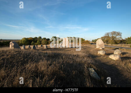 Pierre Viking Ship cimetière de Gettlinge, Oland, au sud-est de la Suède, Suède, Scandinavie Banque D'Images