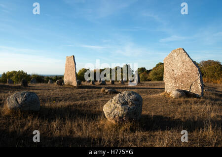 Pierre Viking Ship cimetière de Gettlinge, Oland, au sud-est de la Suède, Suède, Scandinavie Banque D'Images