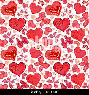 Valentine transparent coloré avec motif rose vintage papillons, fleurs et coeurs. Vector illustration Illustration de Vecteur