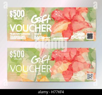 Bon cadeau vector set aquarelle beauté fond argenté. Fleurs roses fond VIP, pour restaurant, saloon, galerie, spa. Illustration de Vecteur