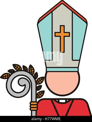 Le révérend prêtre ou un homme avec des icônes religieuses chrétienne catholique sur fond blanc. vector illustration Illustration de Vecteur