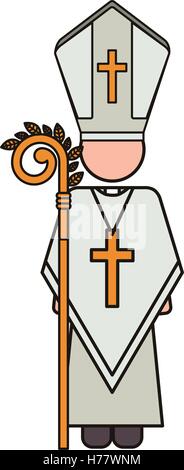 Le révérend prêtre ou un homme avec des icônes religieuses chrétienne catholique sur fond blanc. vector illustration Illustration de Vecteur
