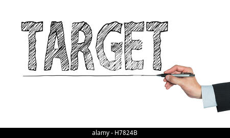 Target écrit à la main, la main sur la photo, transparent Banque D'Images