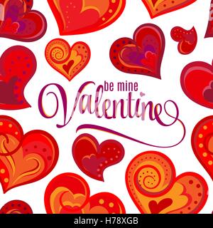 Être main lettrage doodle mignon valentine wallpaper transparente avec coeurs Valentine dessiné à la main Illustration de Vecteur