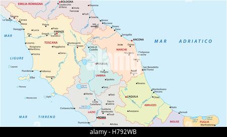 La carte administrative et politique des régions de l'Italie centrale Illustration de Vecteur